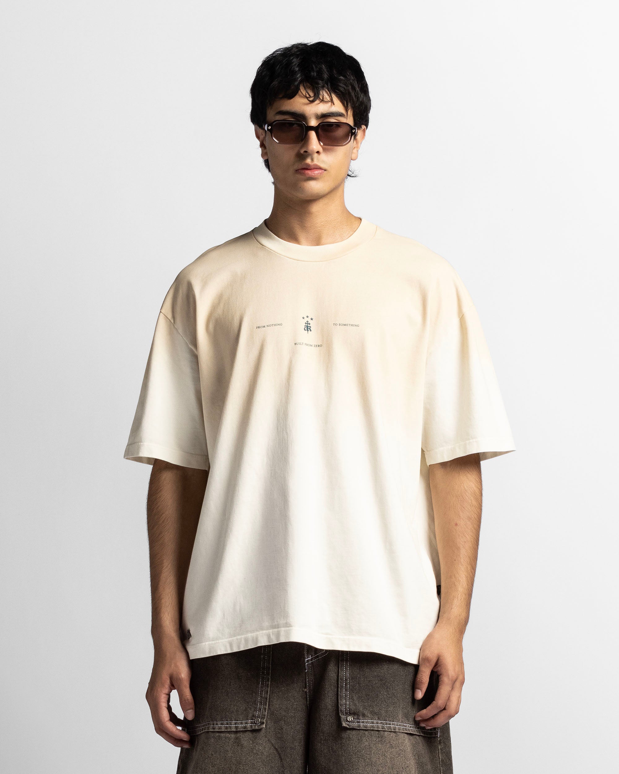 Washed Tshirt Oversize Caqui Logo Azul