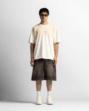 Washed Tshirt Oversize Caqui Logo Azul