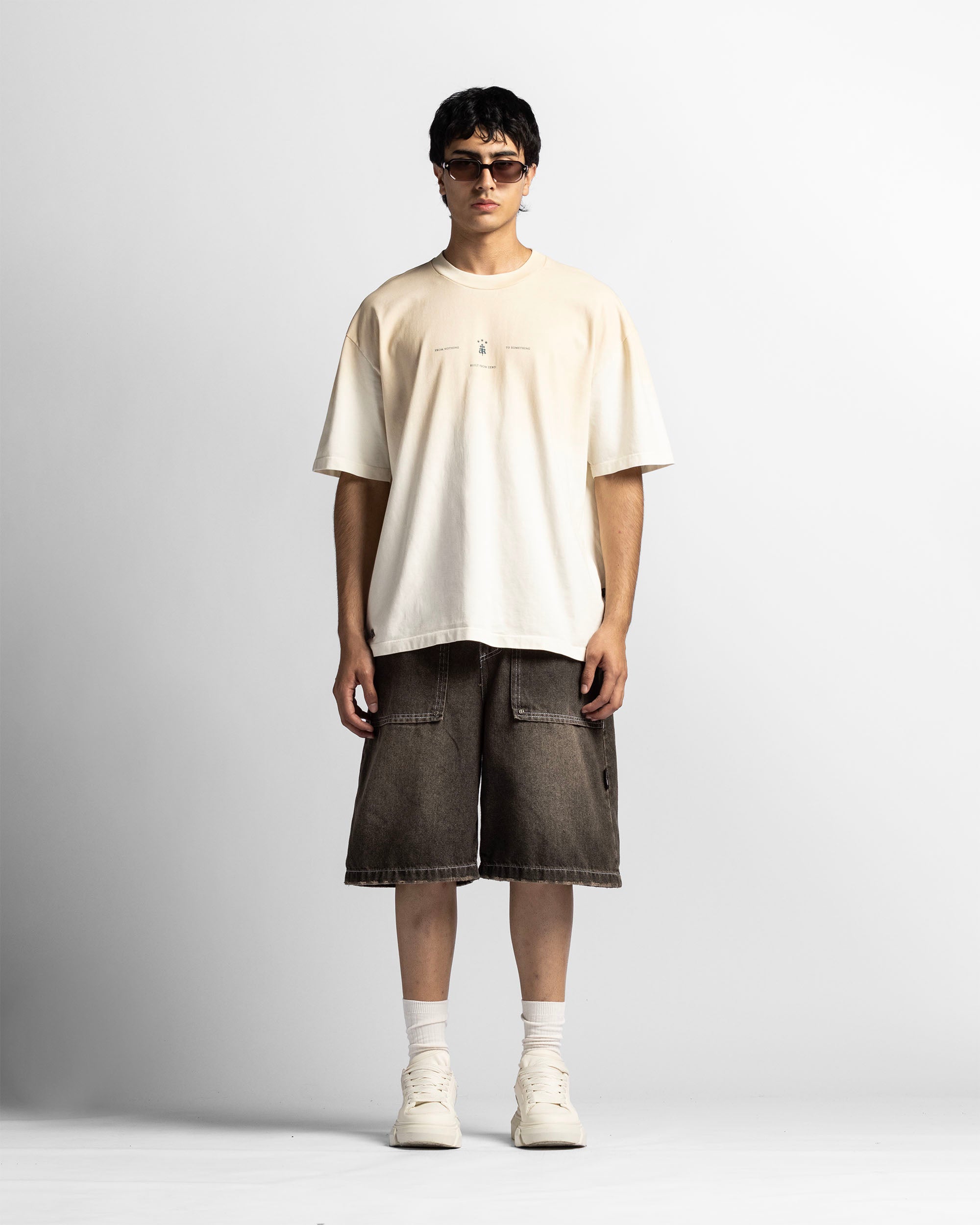 Washed Tshirt Oversize Caqui Logo Azul