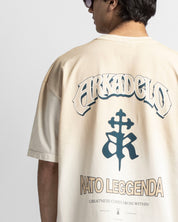 Washed Tshirt Oversize Caqui Logo Azul
