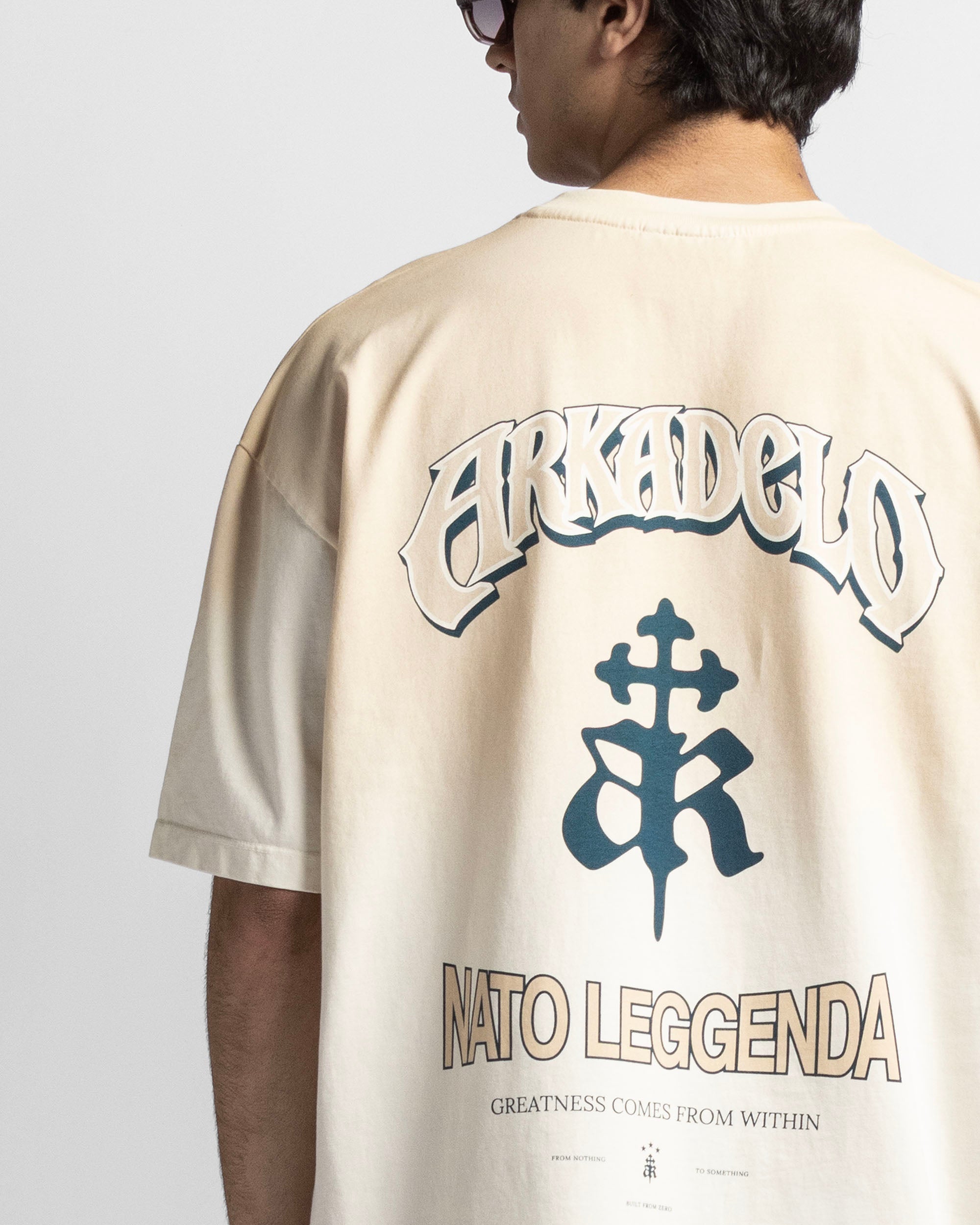 Washed Tshirt Oversize Caqui Logo Azul