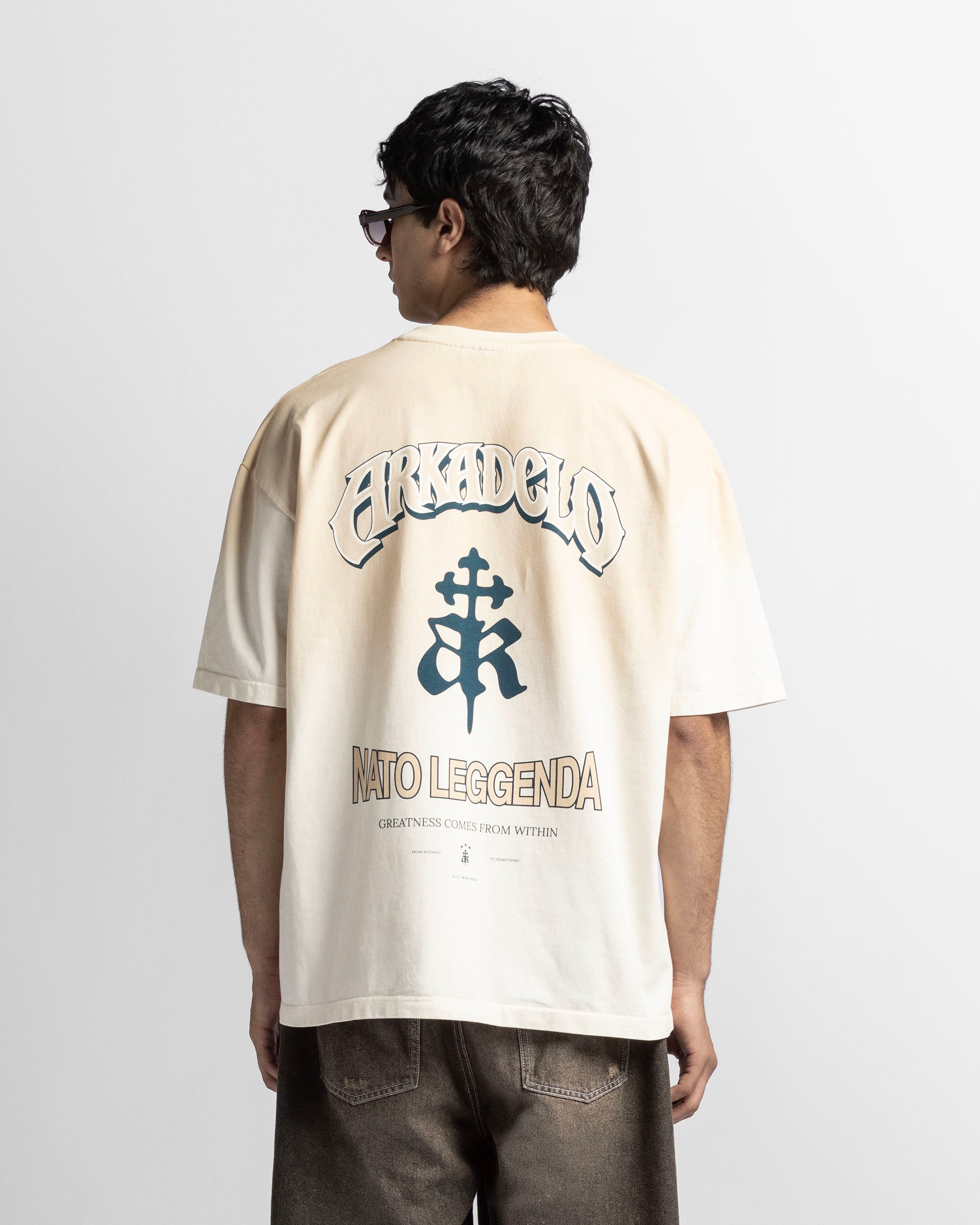 Washed Tshirt Oversize Caqui Logo Azul