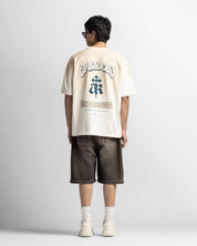 Washed Tshirt Oversize Caqui Logo Azul