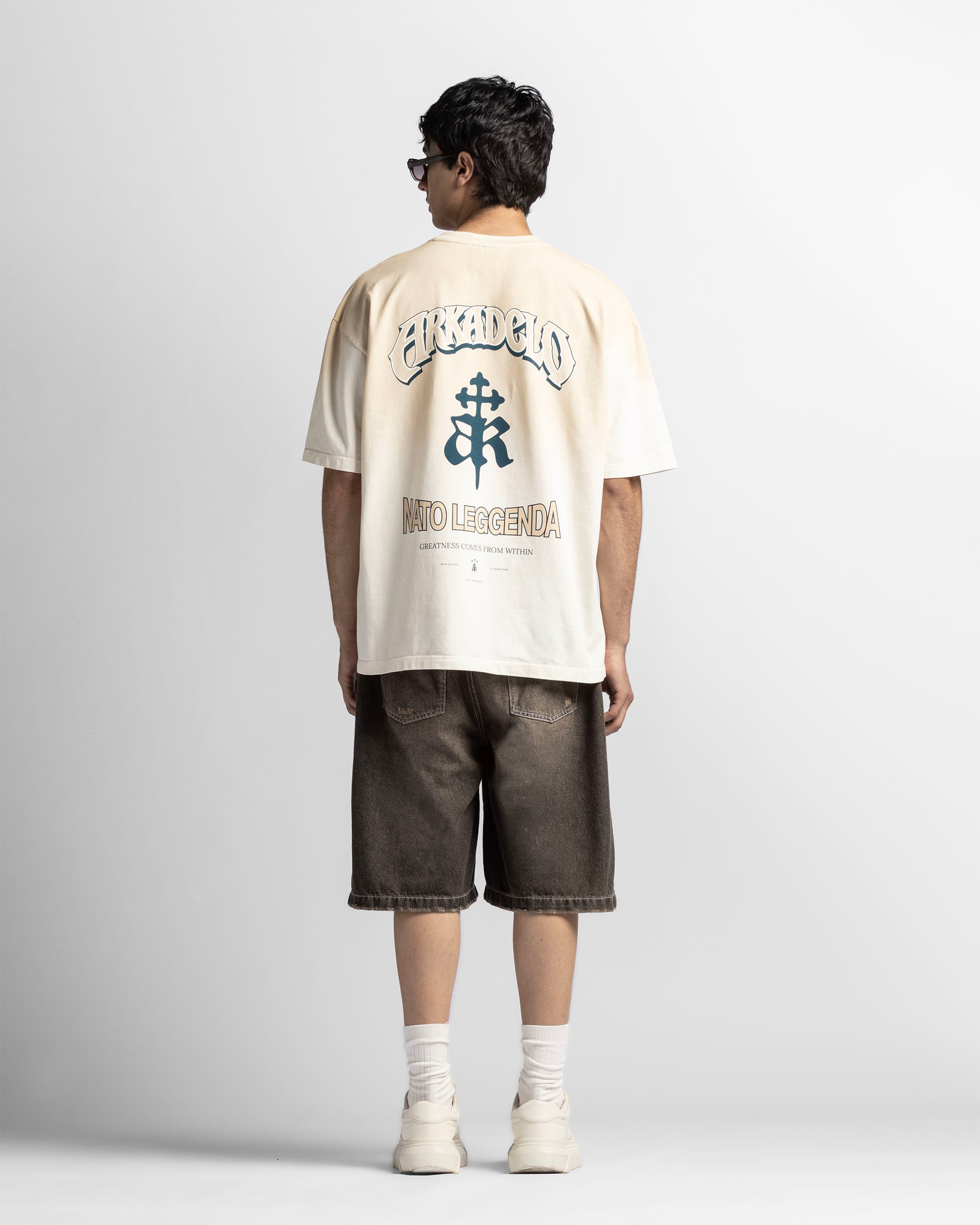 Washed Tshirt Oversize Caqui Logo Azul