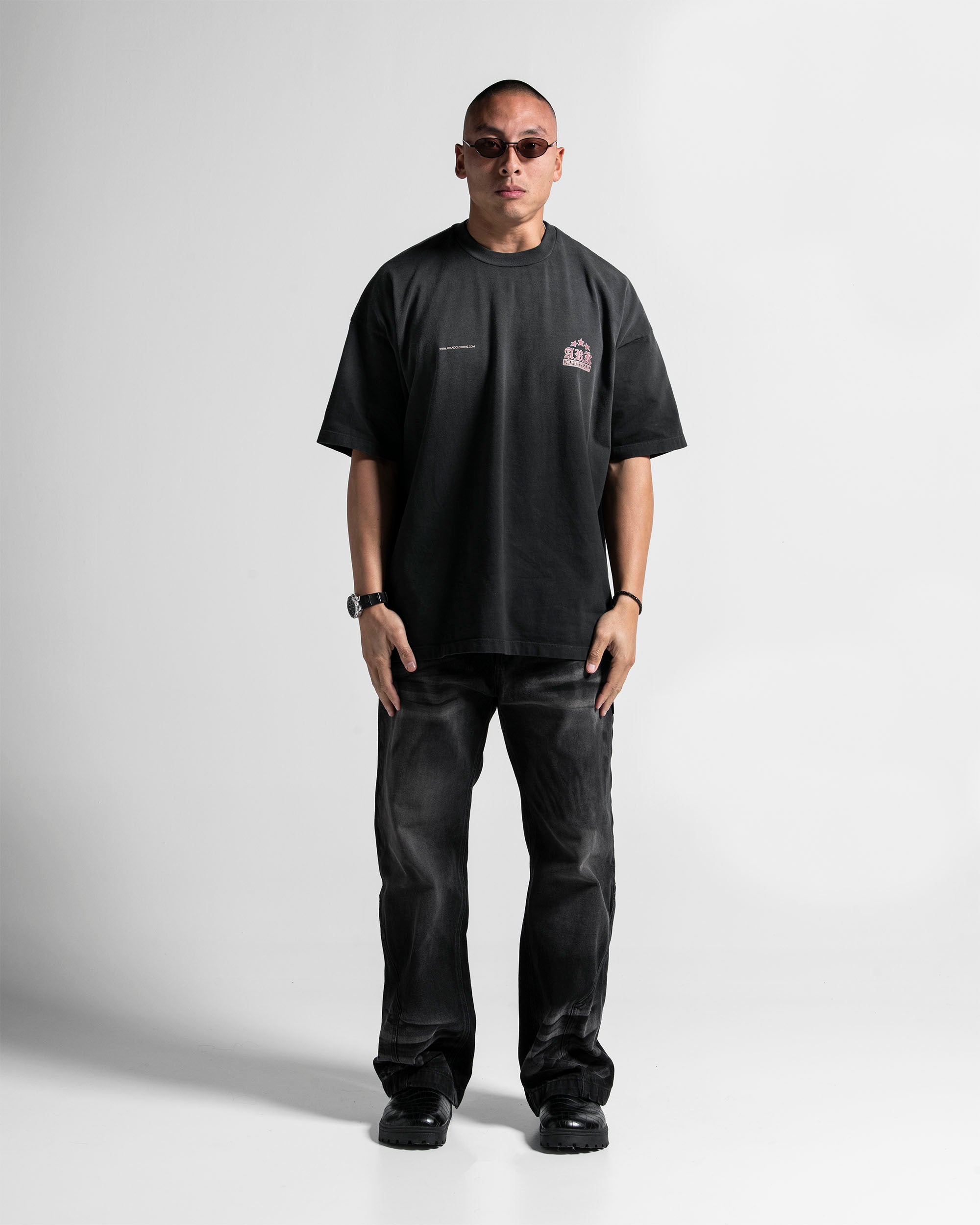 Washed Tshirt Oversize Negra ARK Paper Trail.