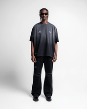 Washed Tshirt Oversize Negra Estampada