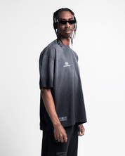 Washed Tshirt Oversize Negra Estampada