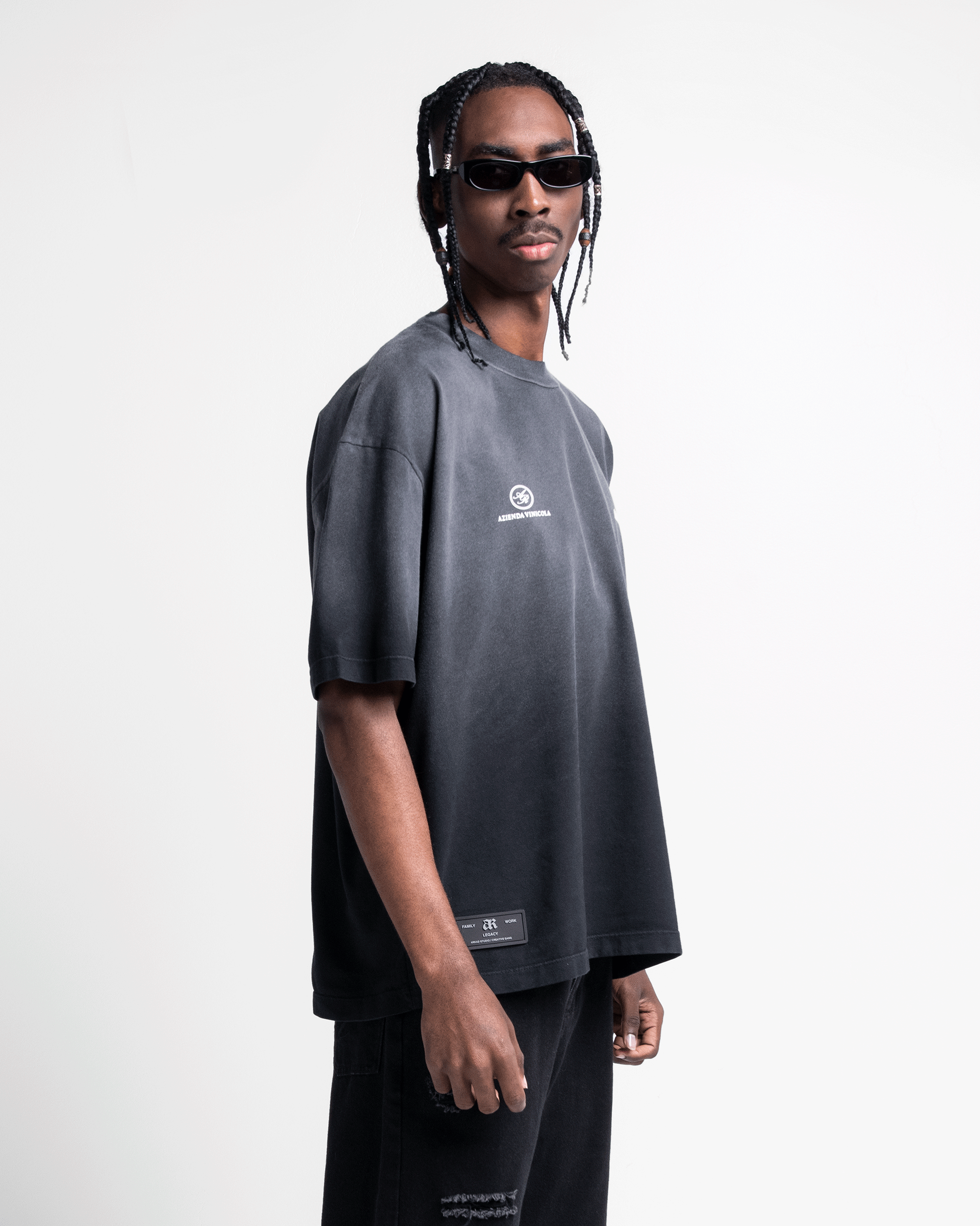 Washed Tshirt Oversize Negra Estampada