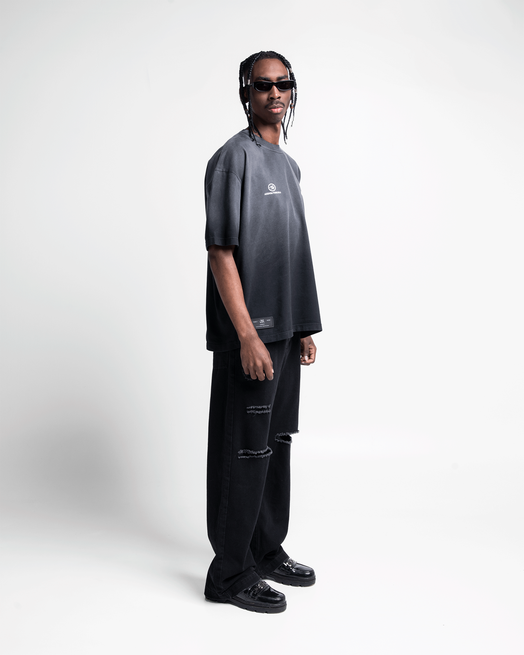 Washed Tshirt Oversize Negra Estampada