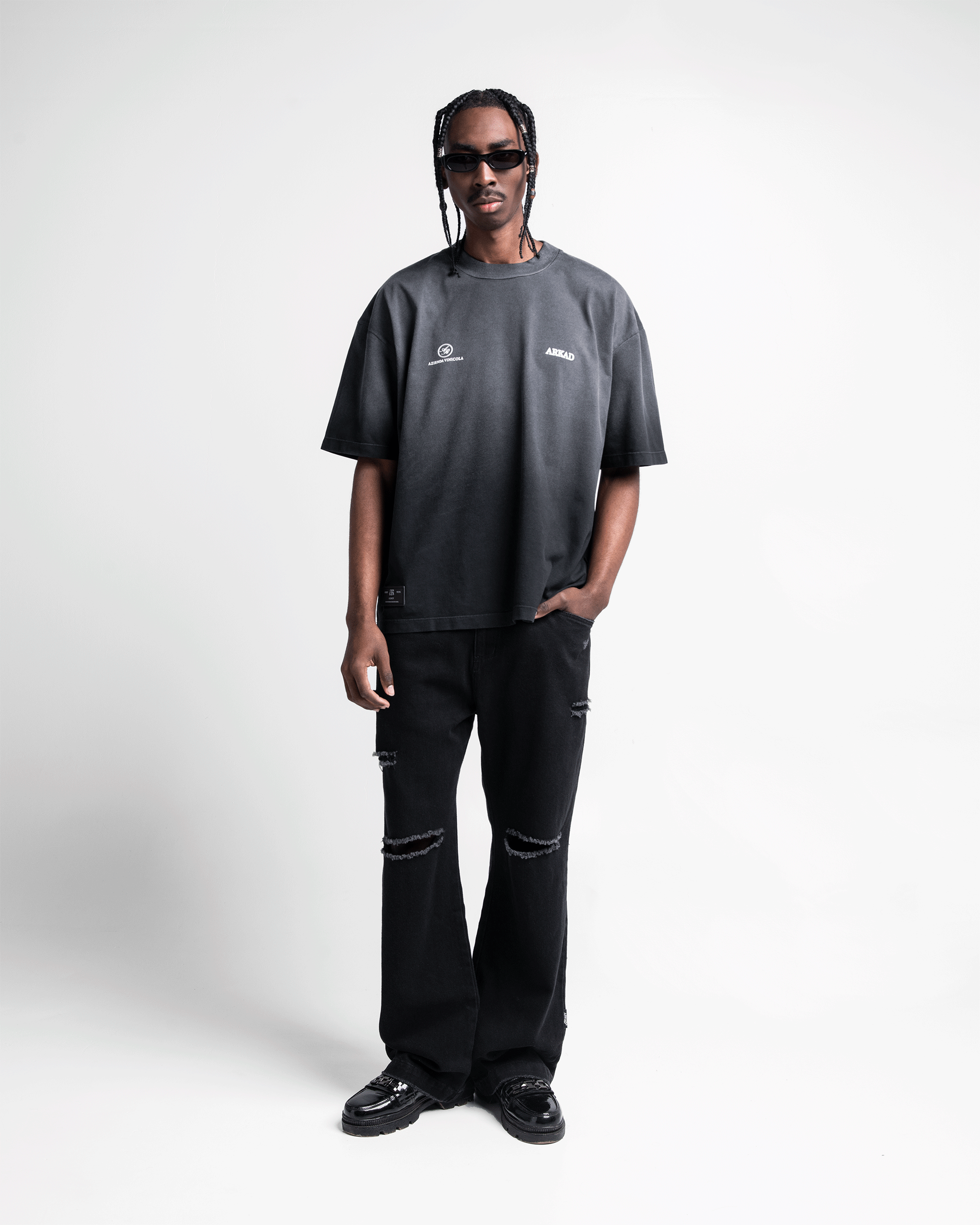 Washed Tshirt Oversize Negra Estampada