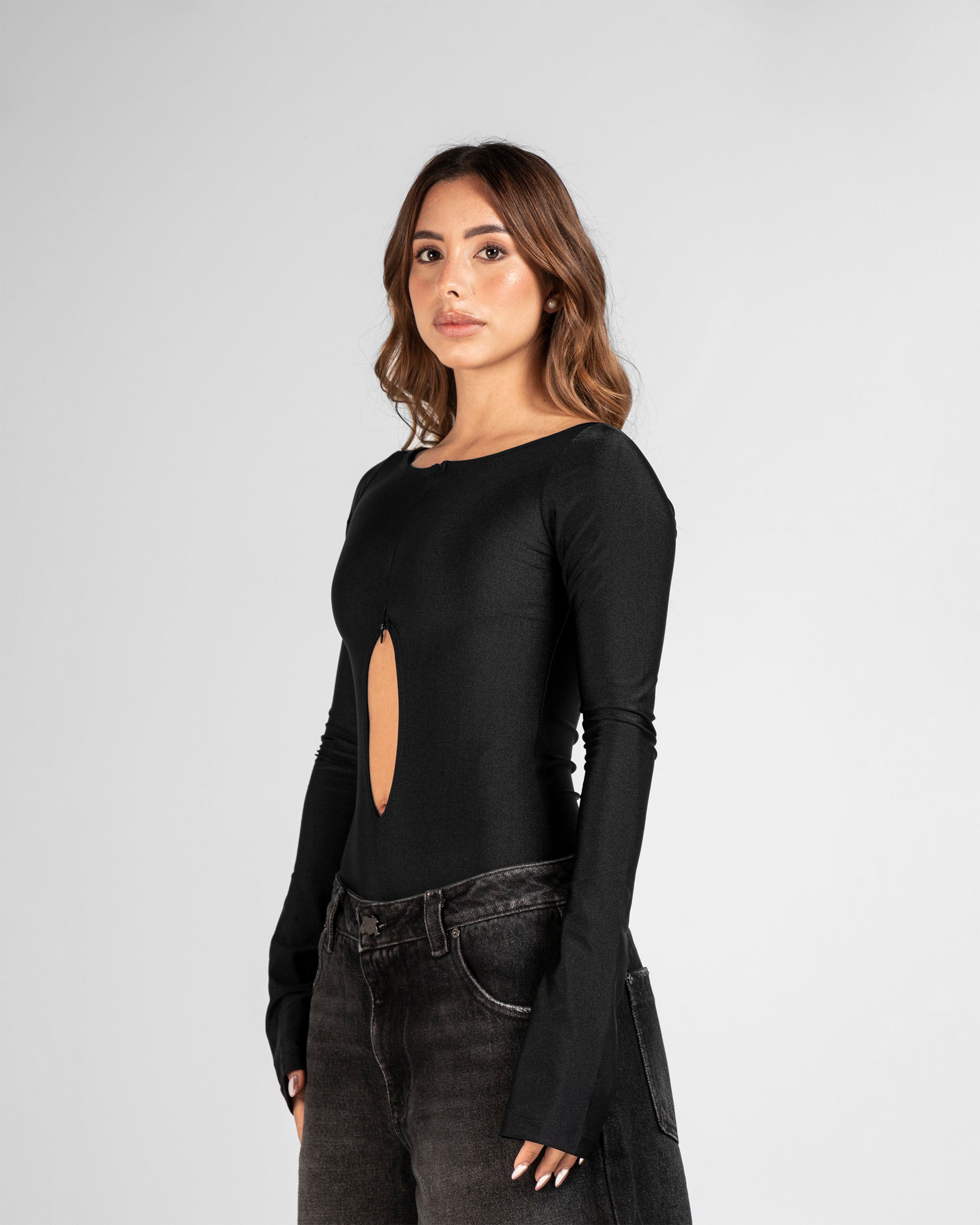 Bodysuit Hustler Negro Abertura