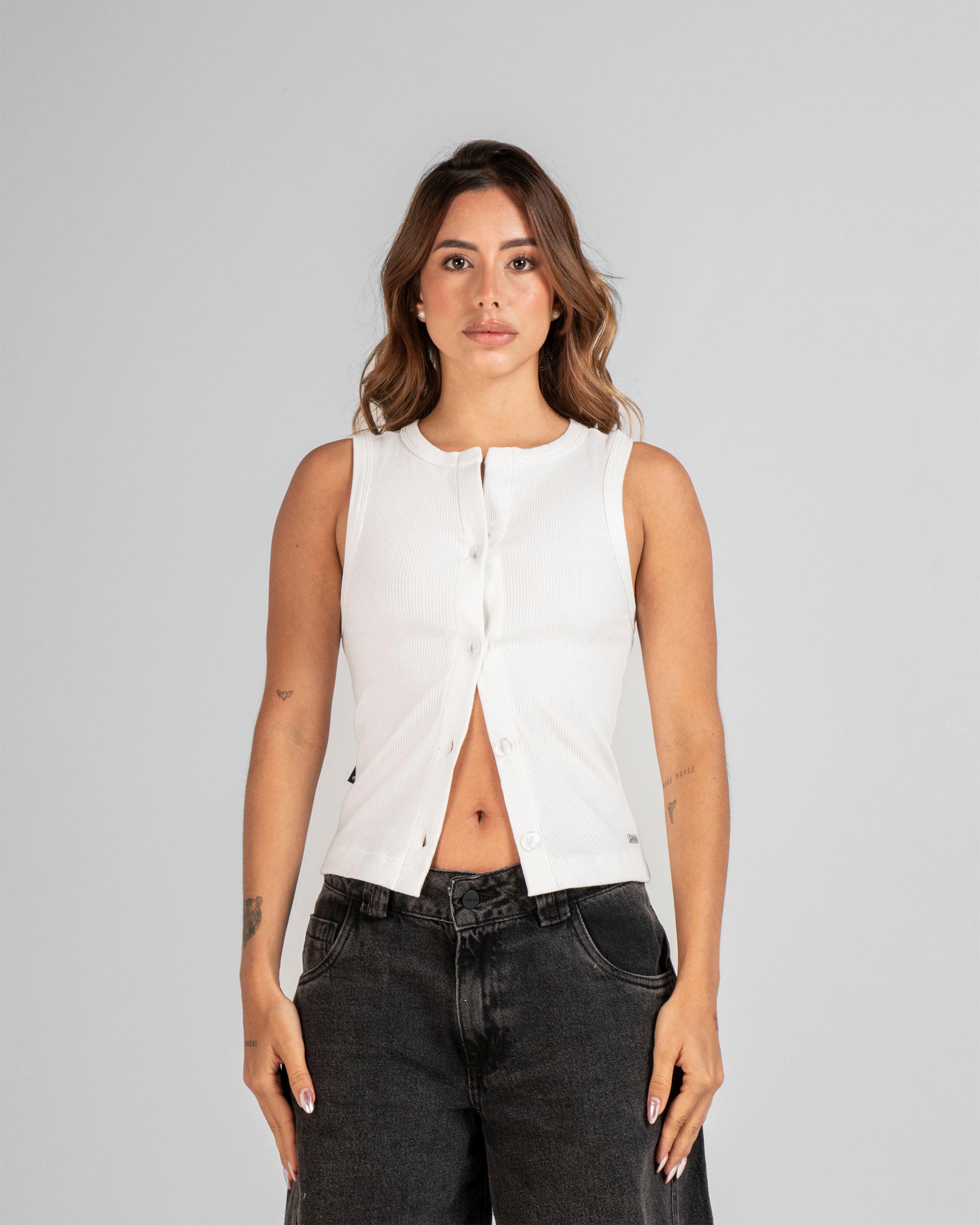 Tank Shirt Botones Blanca