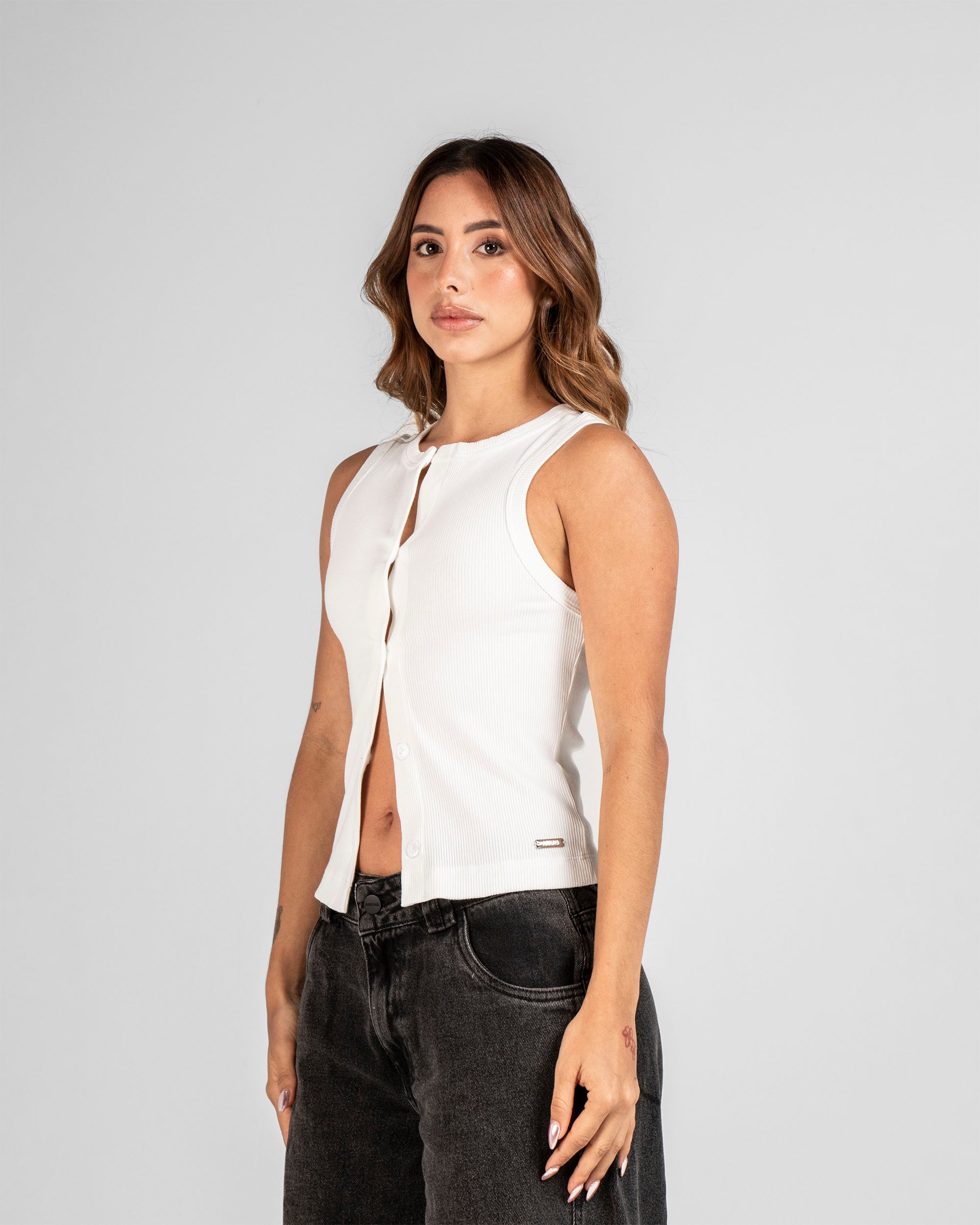 Tank Shirt Botones Blanca