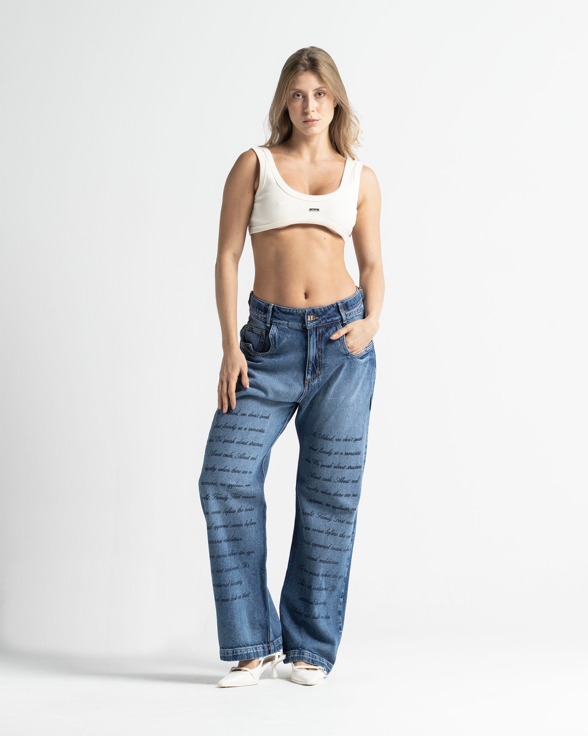 Script Blue Denim Pant - Unisex