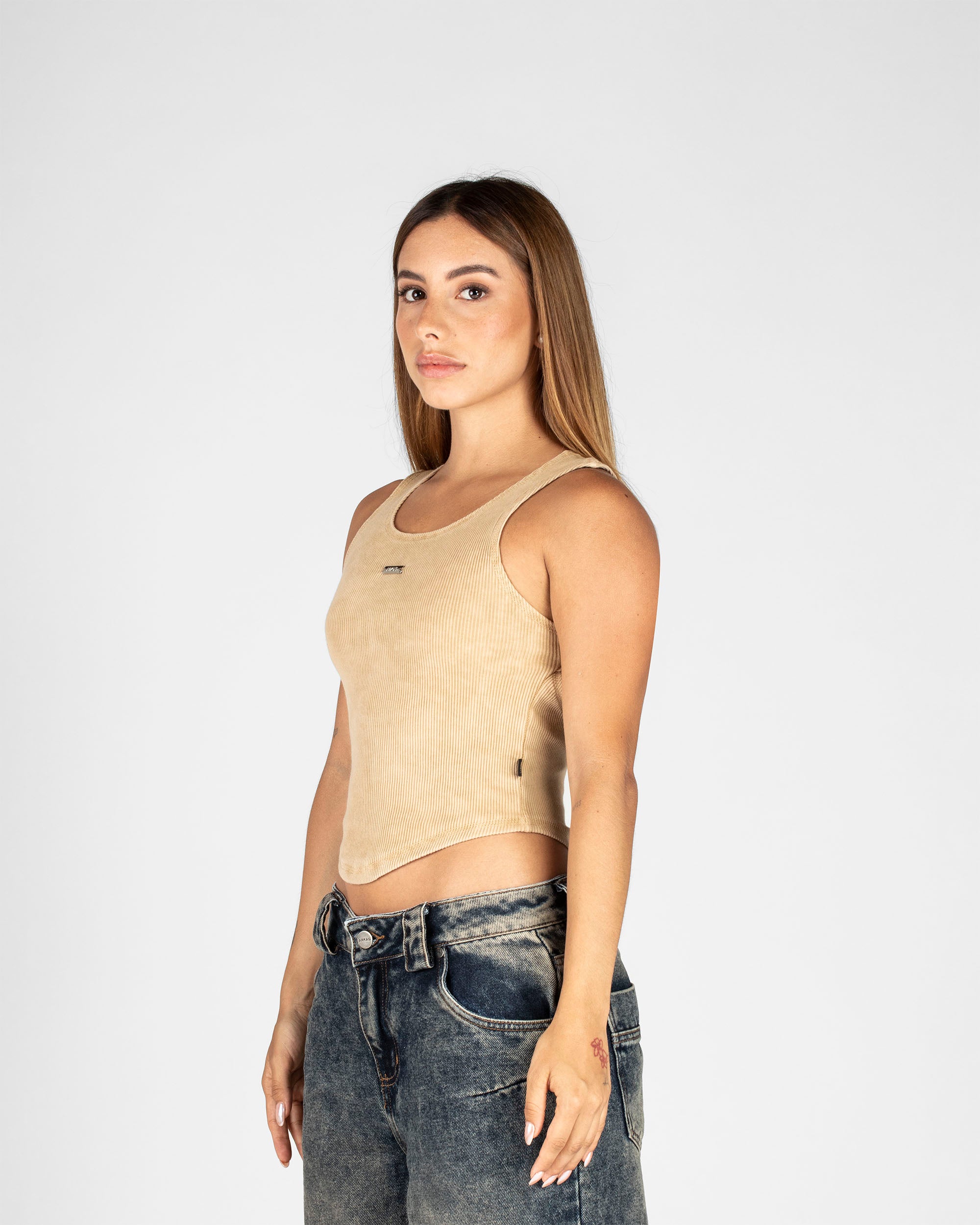 Tank Top Washed Rib Caqui