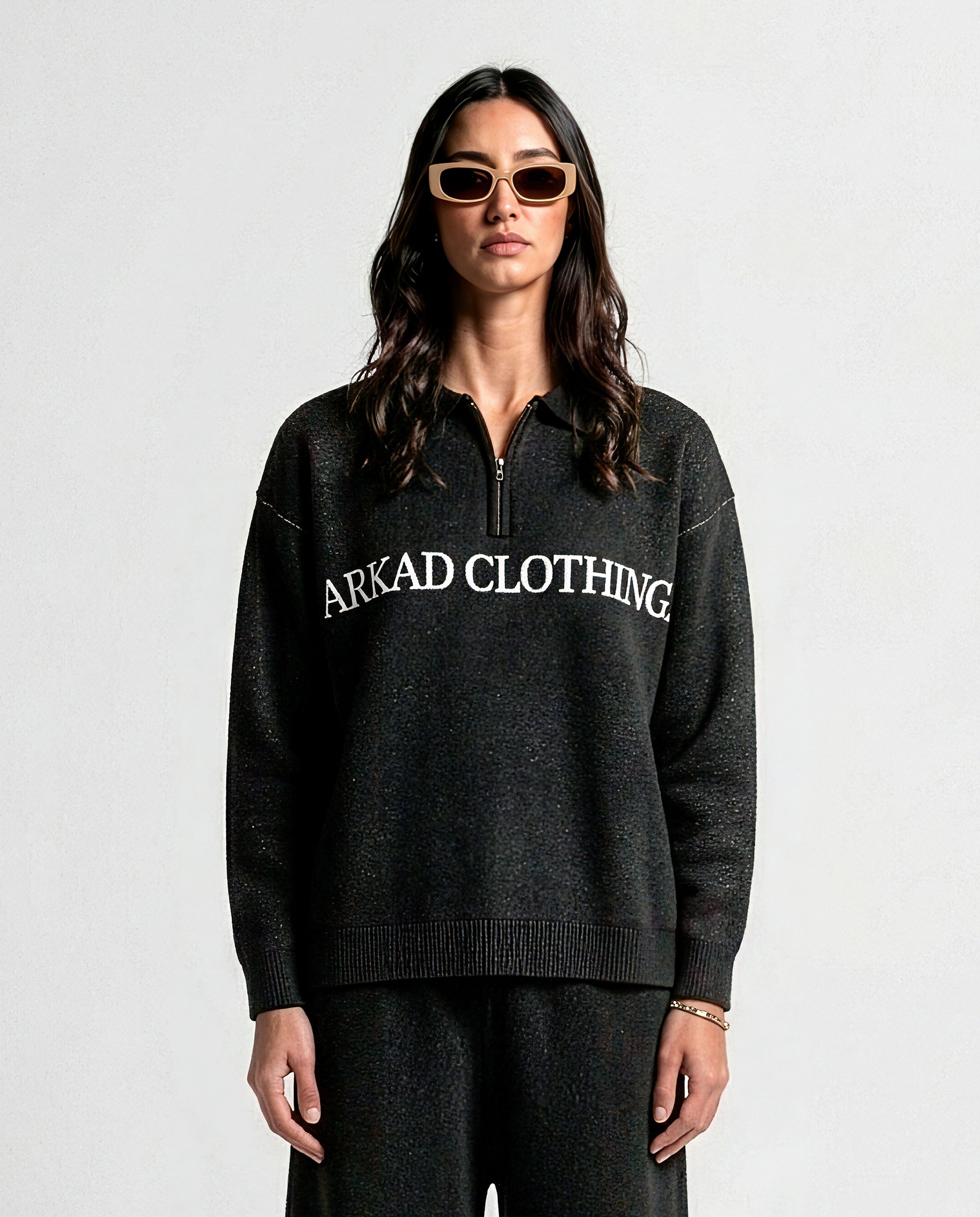 Knit Sweater Polo Negro Con Blanco - Unisex