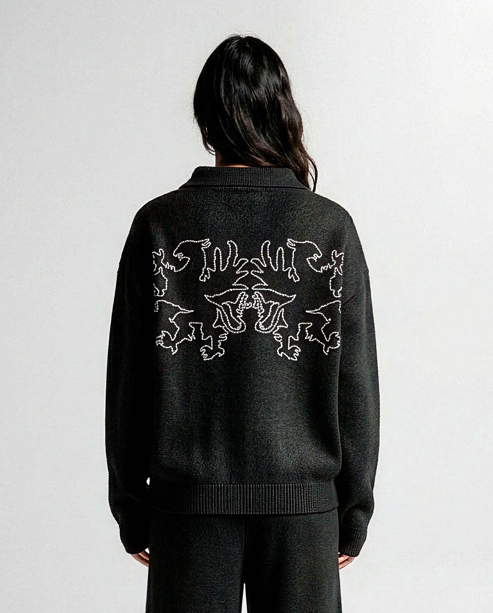 Knit Sweater Polo Negro Con Blanco - Unisex
