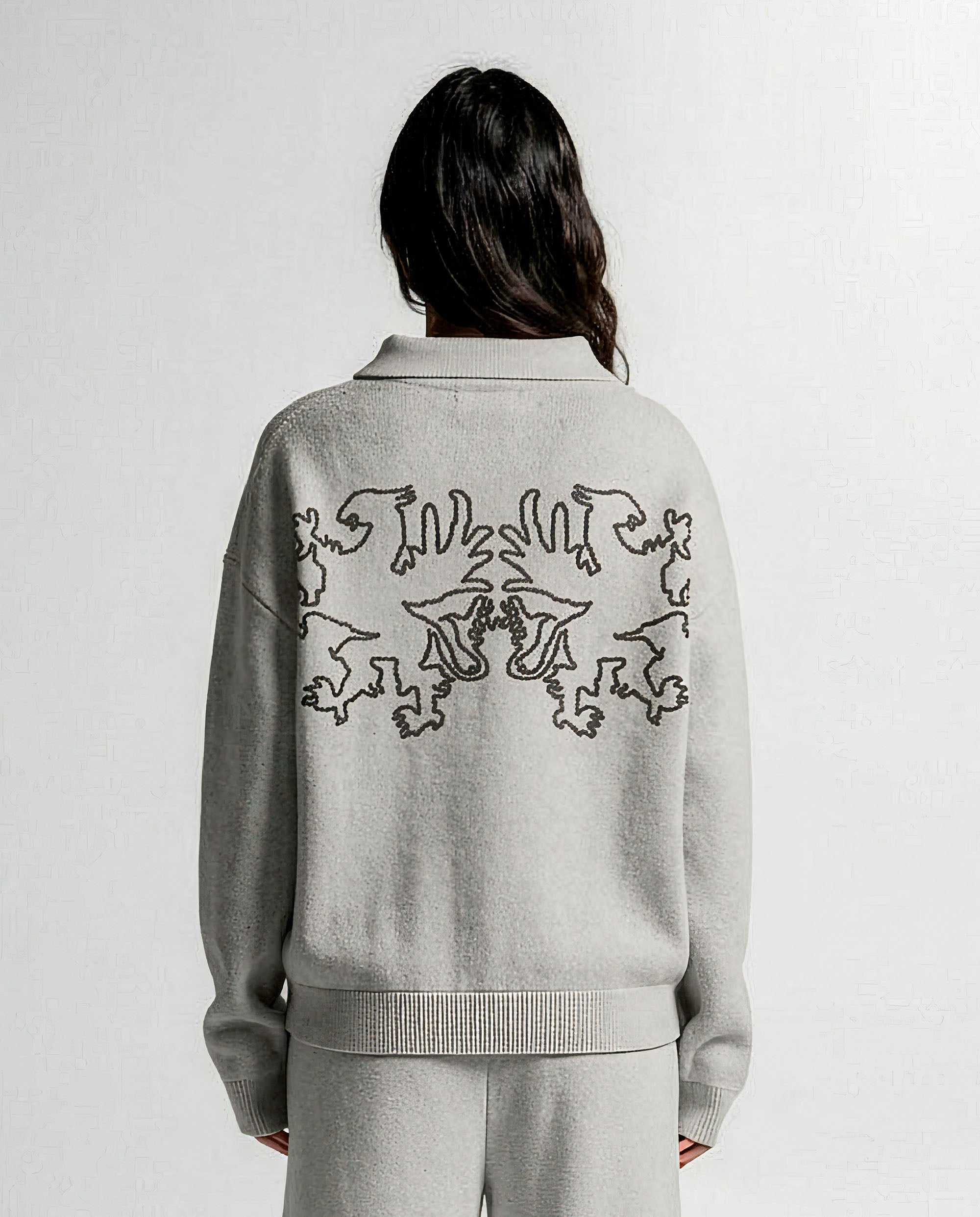 Knit Sweater Polo Gris Con Cafe - Unisex