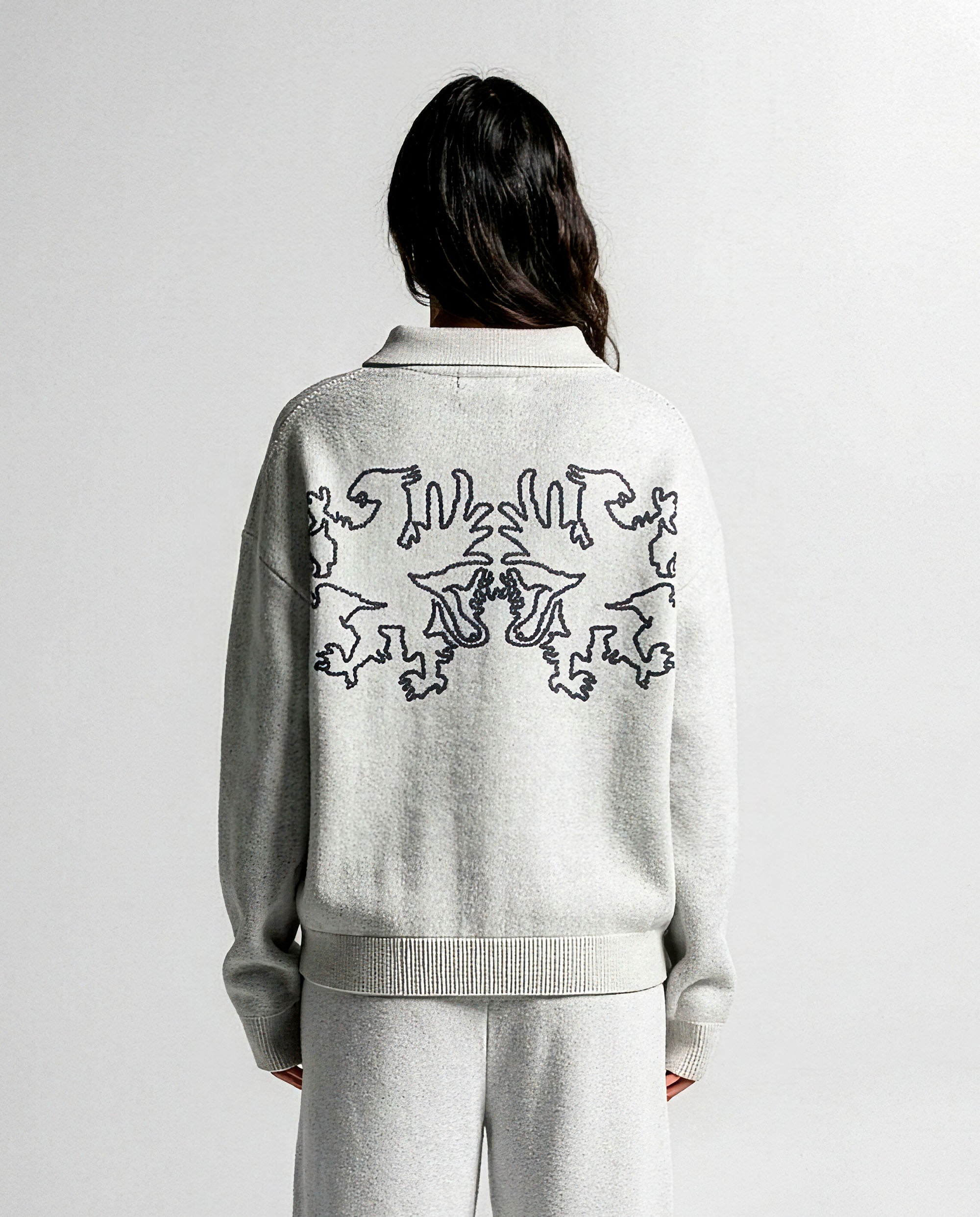 Knit Sweater Polo Blanco Con Azul - Unisex