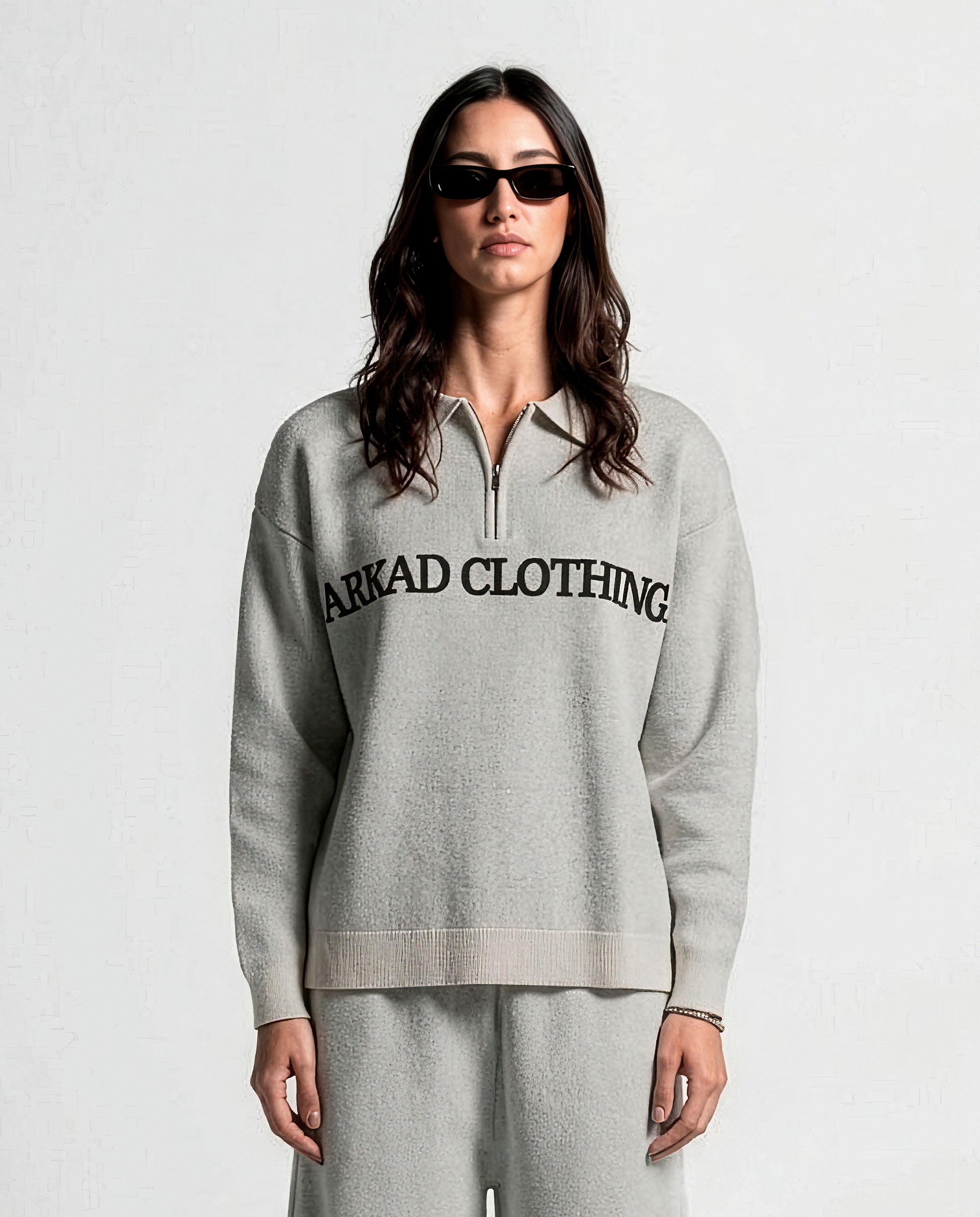 Knit Sweater Polo Gris Con Cafe - Unisex