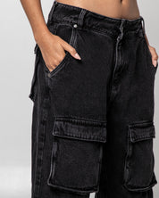 Denim Pant Cargo Negro