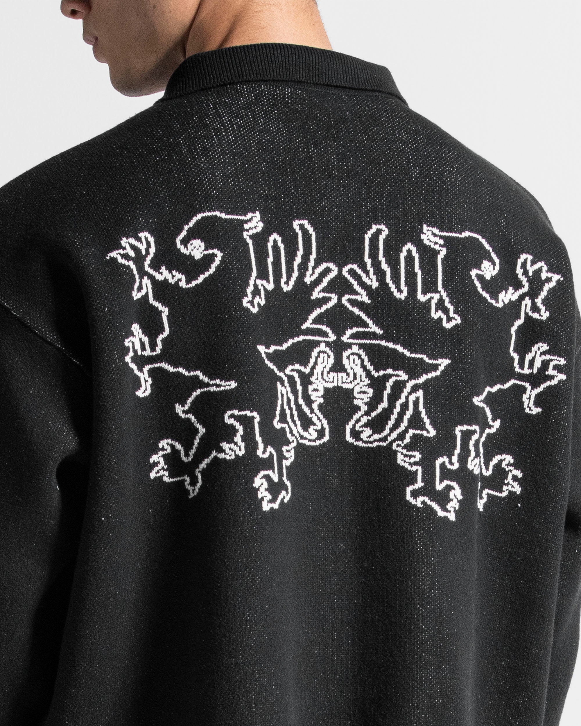 Knit Sweater Polo Negro Con Blanco