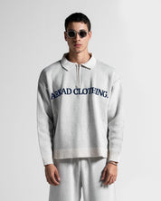 Knit Sweater Polo Blanco Con Azul