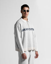 Knit Sweater Polo Blanco Con Azul