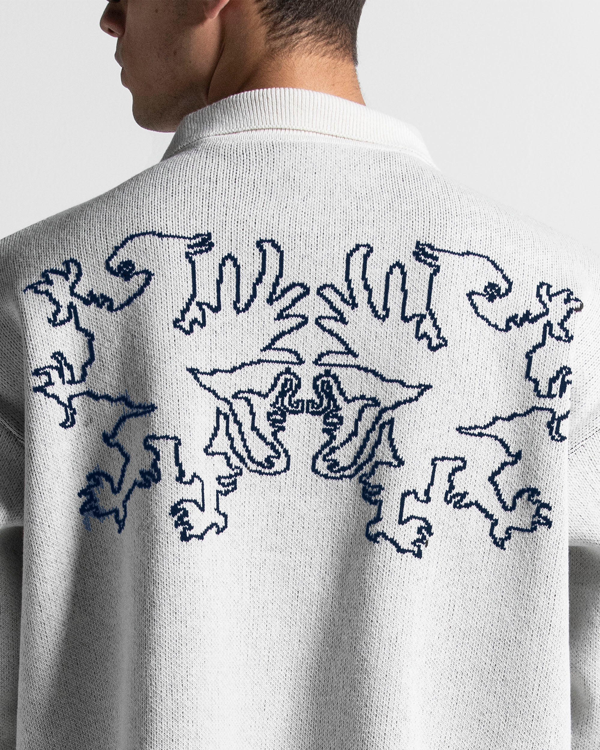 Knit Sweater Polo Blanco Con Azul - Unisex