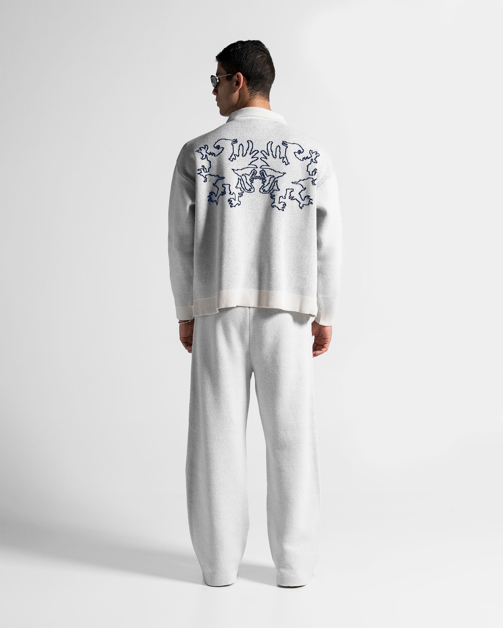 Knit Pant Blanco Con Azul