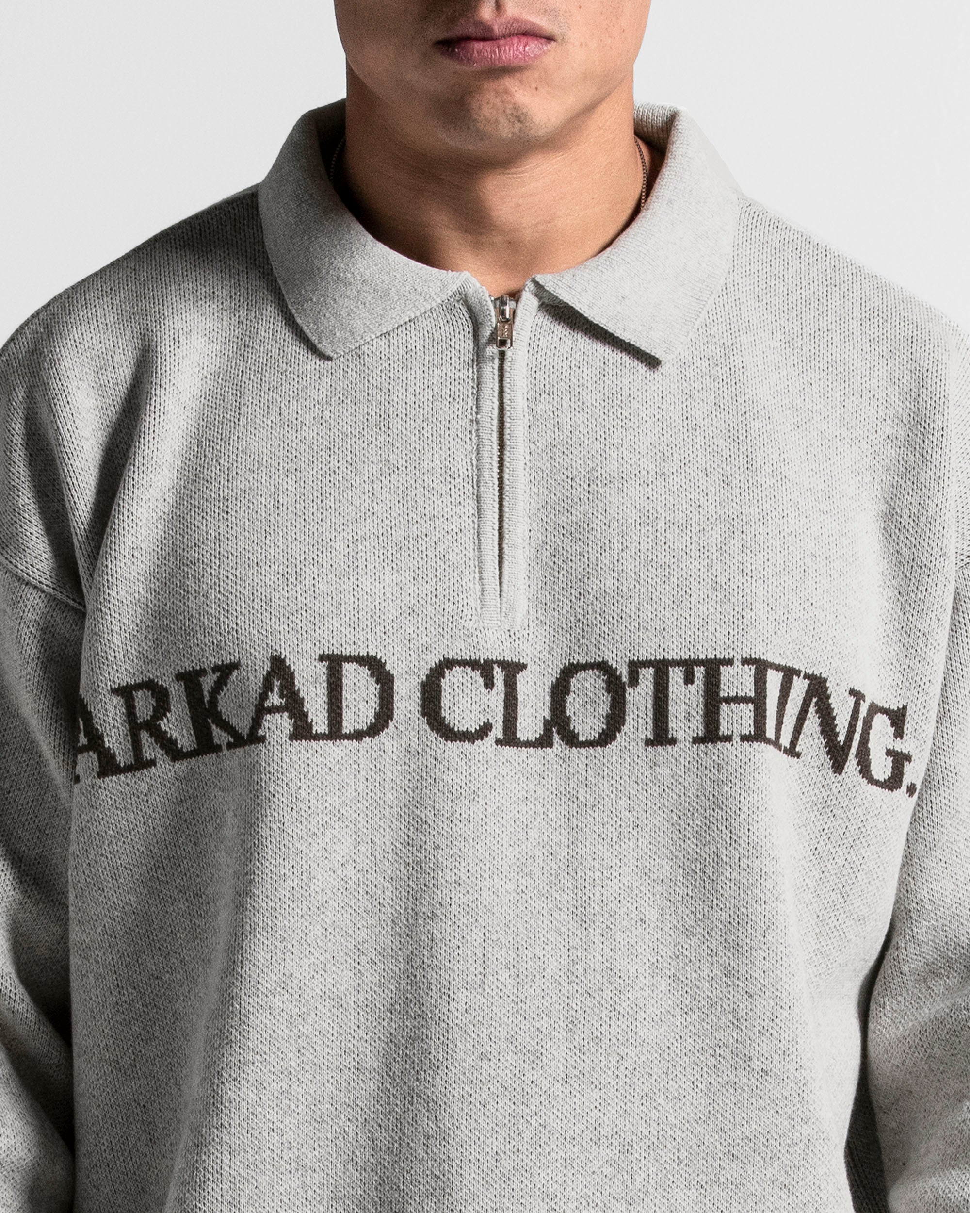 Knit Sweater Polo Gris Con Cafe - Unisex