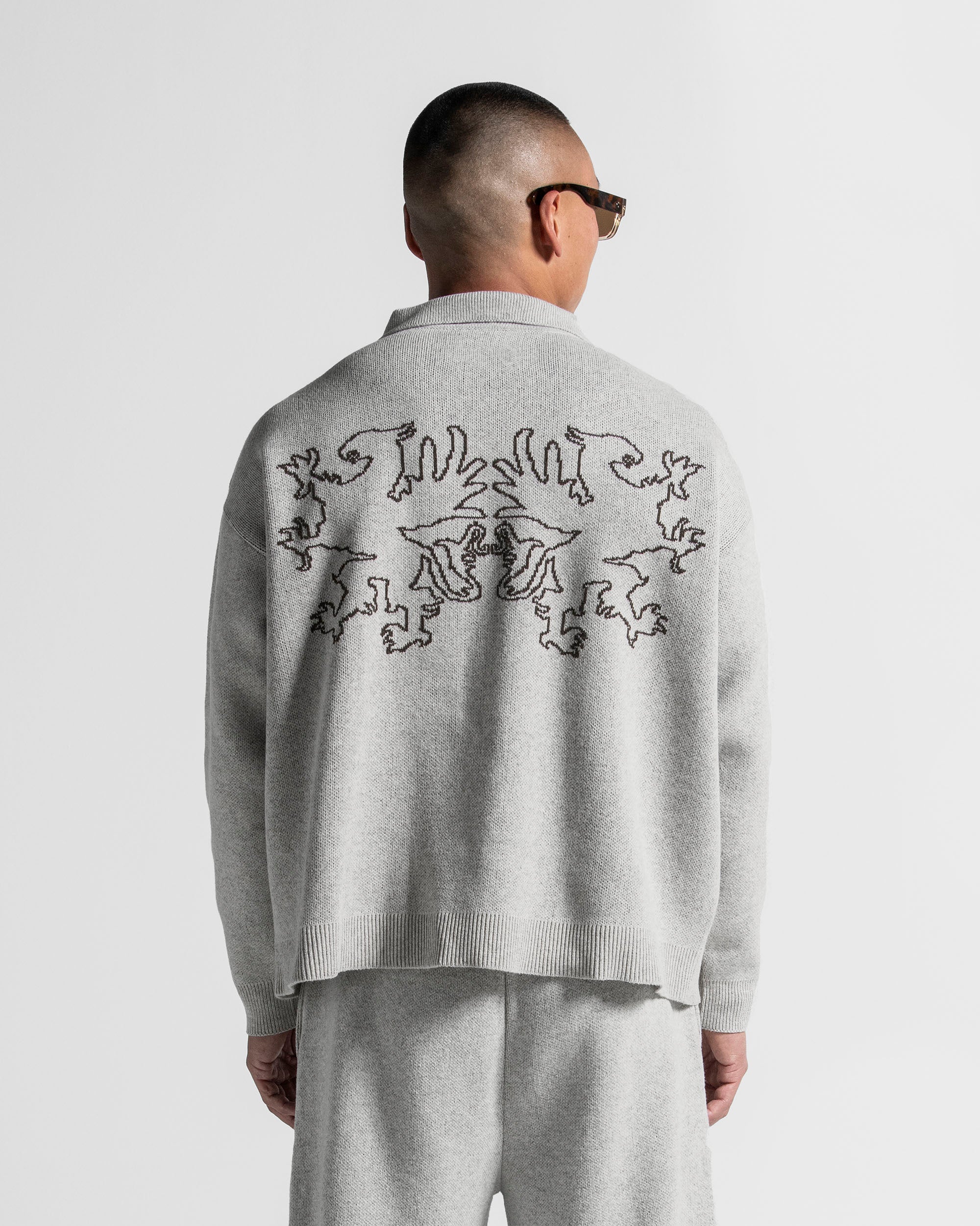 Knit Sweater Polo Gris Con Cafe