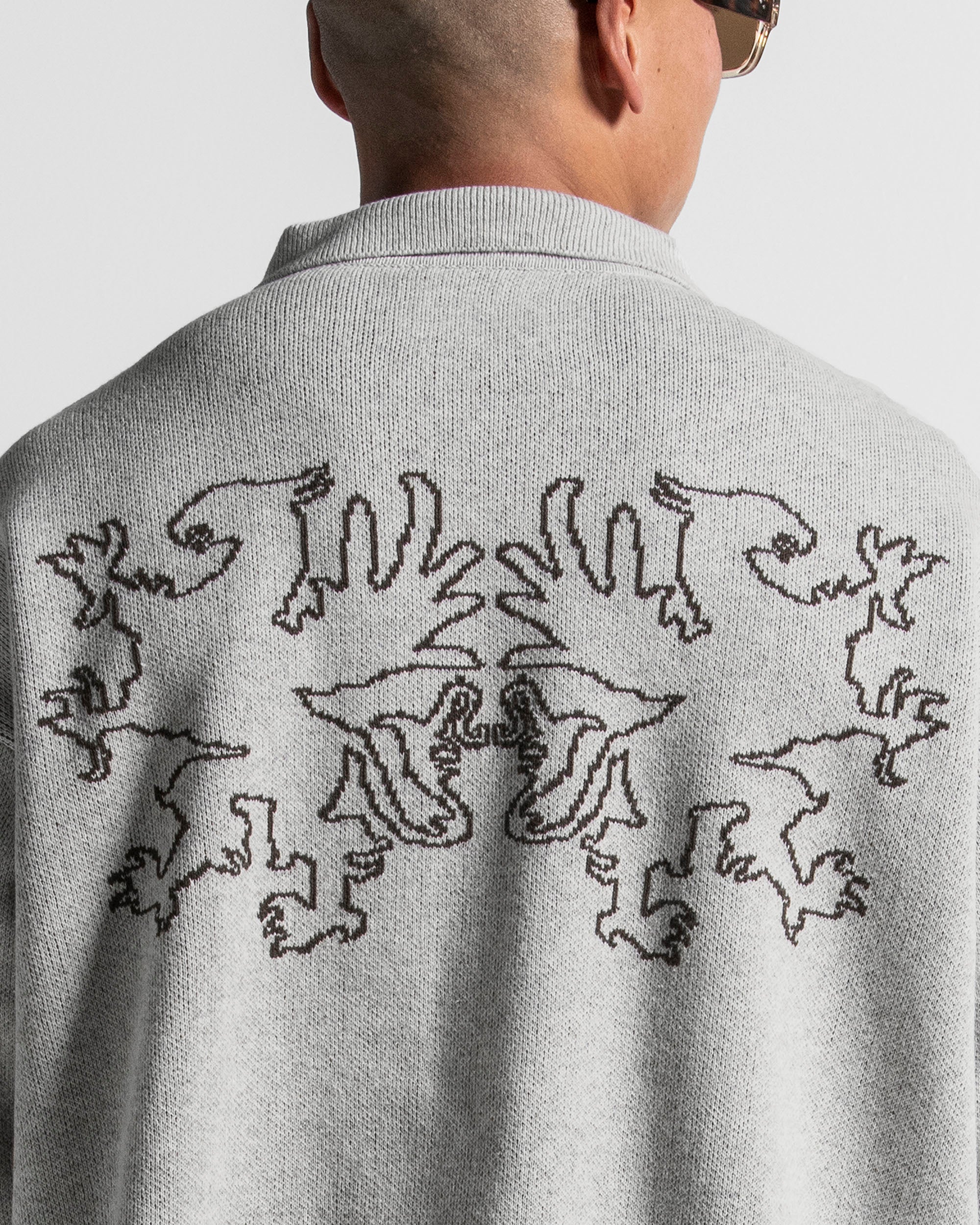 Knit Sweater Polo Gris Con Cafe - Unisex