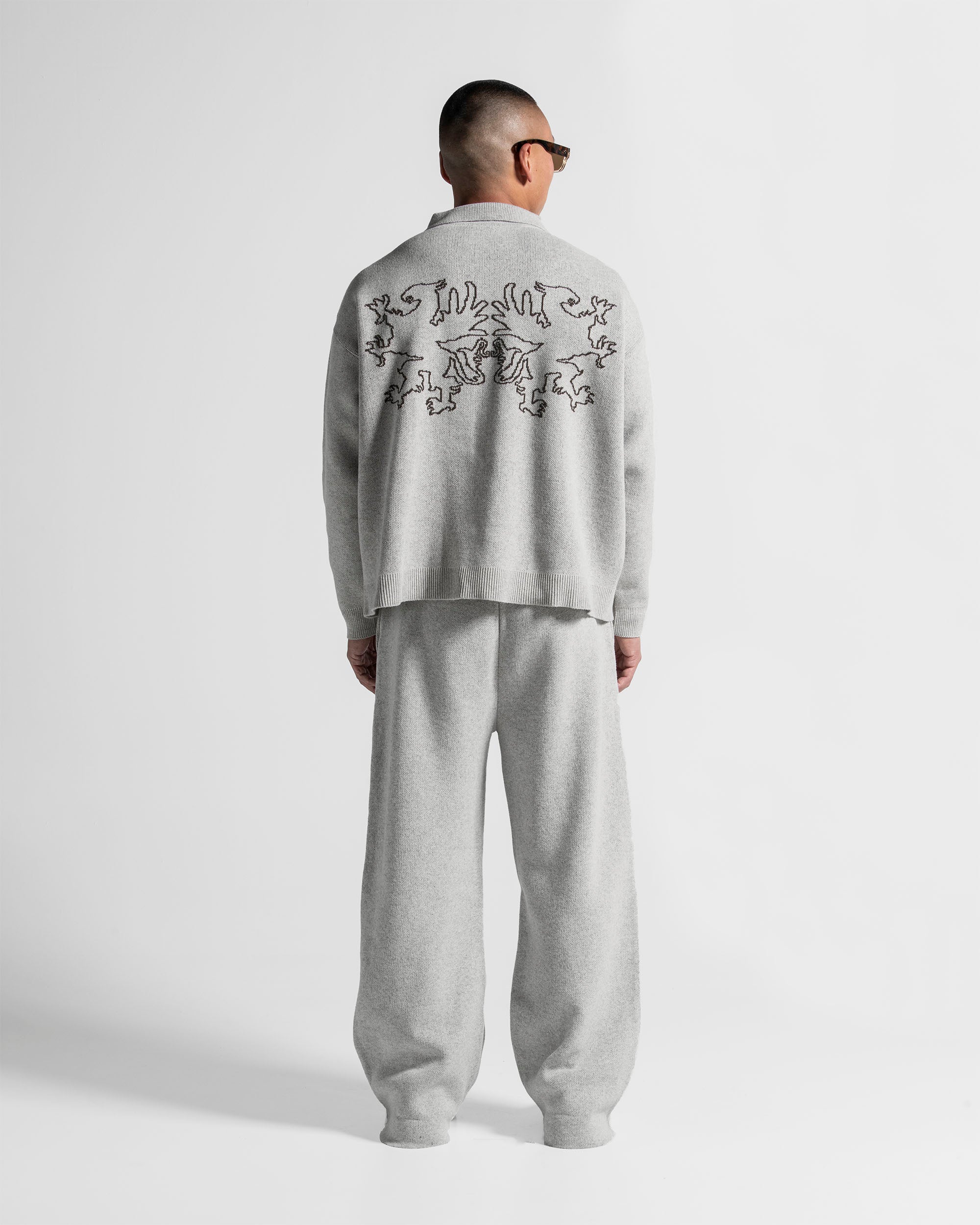 Knit Sweater Polo Gris Con Cafe